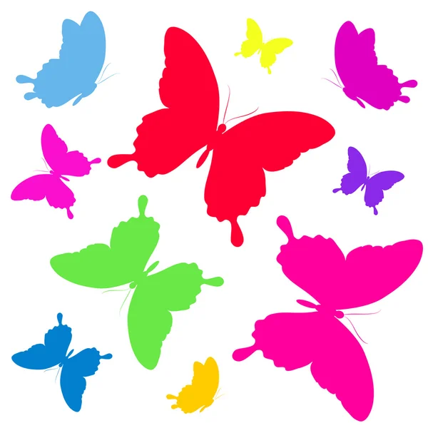 Papillons colorés sur fond blanc — Image vectorielle