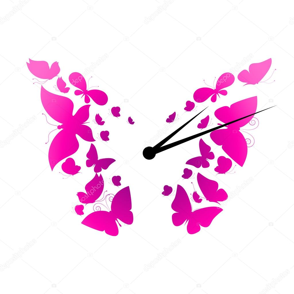 Clock with butterflies on white background Stock Vector by ©aboard