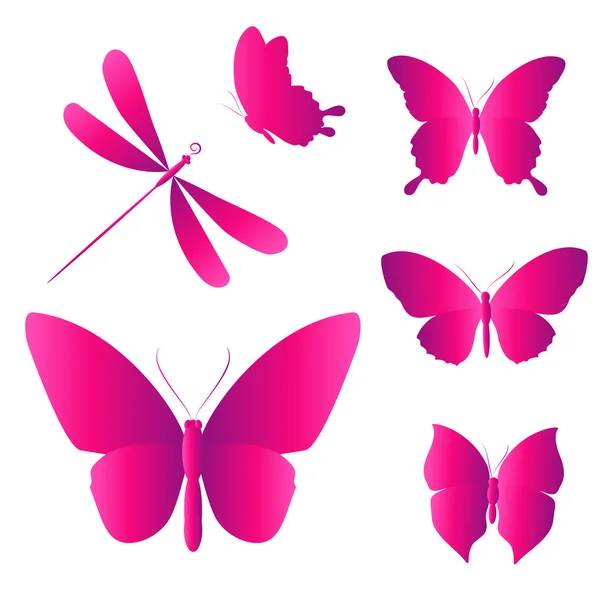 白い背景のセットの蝶 — ストックベクタ