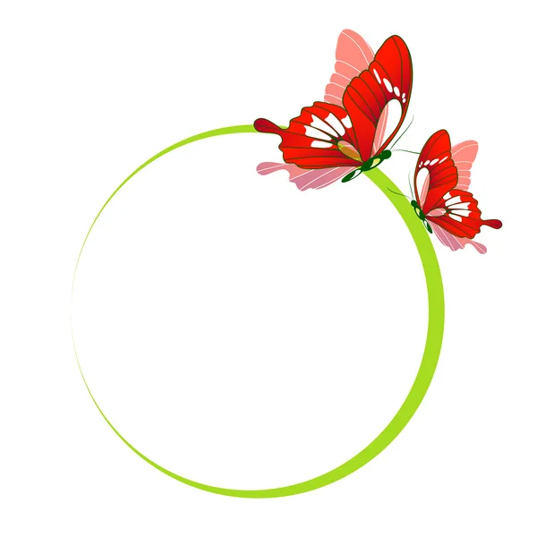 Cadre rond abstrait avec papillon rouge — Image vectorielle