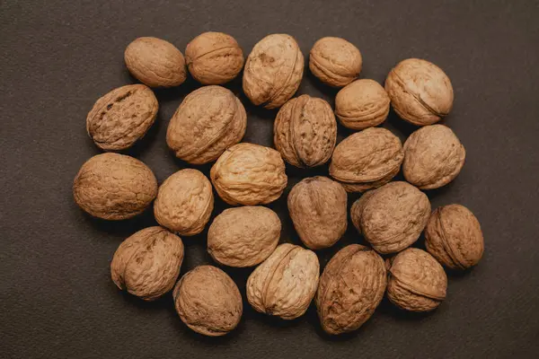 Walnuts Black Background Macro — Stock Photo, Image