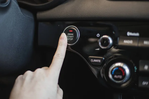 Male Driver Controls Settings His Car Buttons — Stock Photo, Image