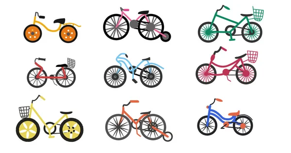 Gyerekek Kerékpárok Színes Készlet Vektor Illusztráció — Stock Vector