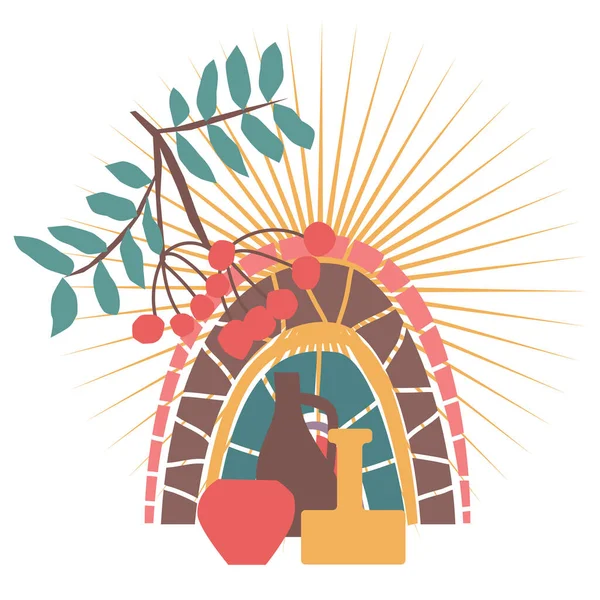 Rowan 'ın soyut bileşimi, vazolar, gökkuşağı, güneş