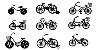Çocuk bisikletleri siluetleri ağ için vektör illüstrasyonunu ayarlar.