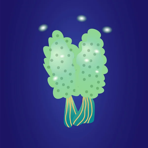 Visionäre leuchtende grüne Pilze auf dunklem Hintergrund Vektor Illustration. — Stockvektor
