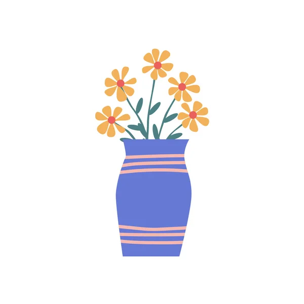 Buquê de flores bonito em vaso violeta ilustração vetorial isolado. — Vetor de Stock