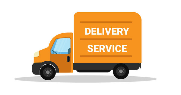 Delivery service orange truck icon vector illustration.