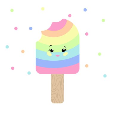 Pastel gökkuşağı dondurma ikonu izole vektör çizimi.