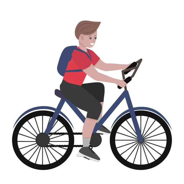 Happy active teenager on bike flat vector isolated illustration. Healthy lifestyle. — Stock Vector