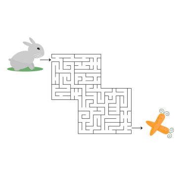 Çocuklar için havuç ve tavşan labirenti oyun aktiviteleri vektör illüstrasyonu