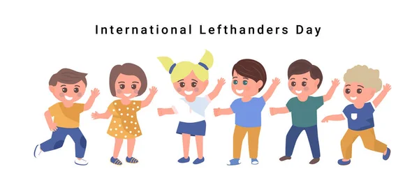 Uluslararası Solaklar Günü kutlaması. Kutlama kartı, bayram posteri veya afiş için karikatür tarzında 13 Ağustos Vektör illüstrasyonu.