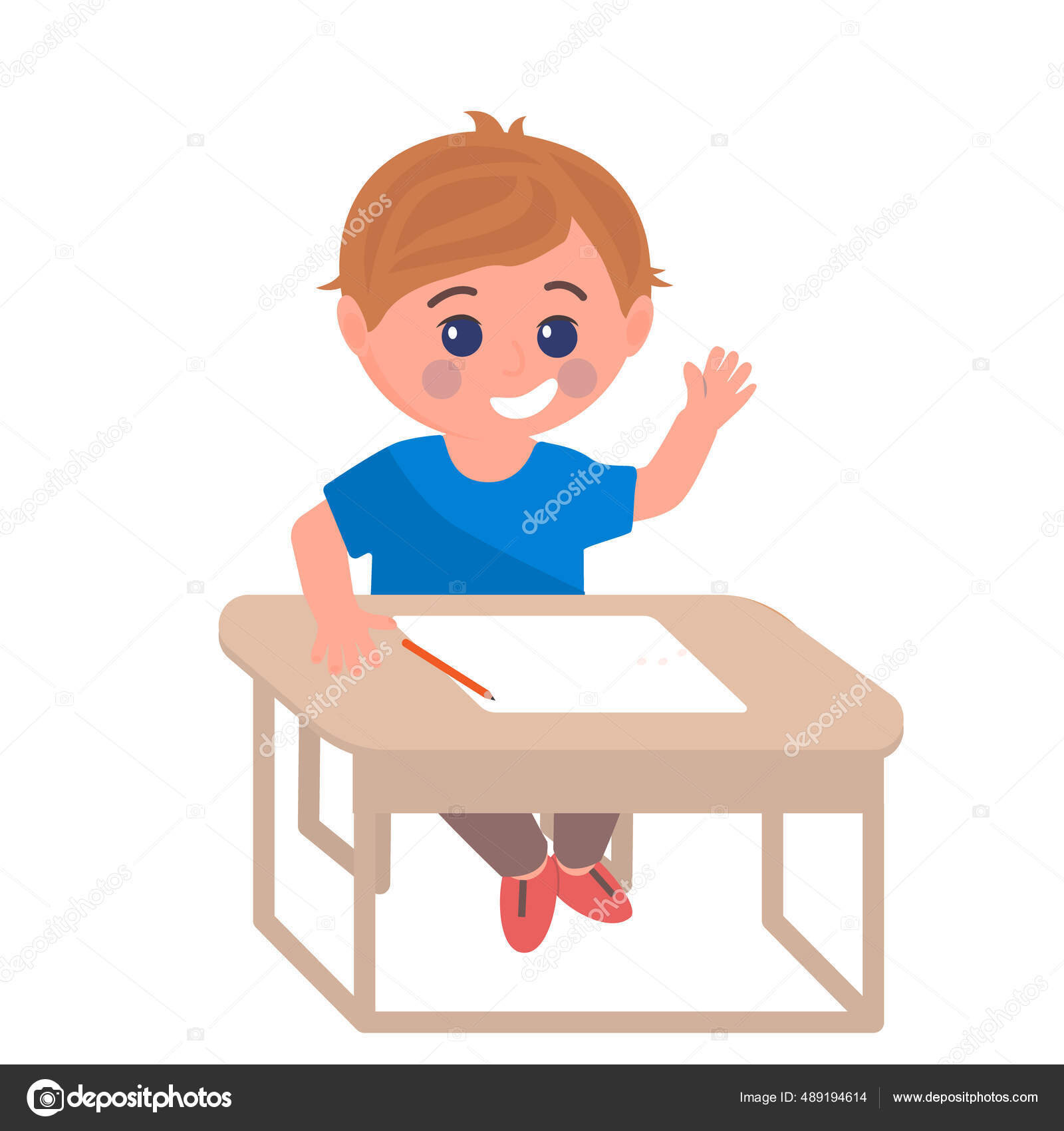책상에 고립된 일러스트에서 공부하는 귀여운 캐릭터 생활로 돌아가서 스톡 벡터 - ©Aygull 489194614, image size:1600x1700
