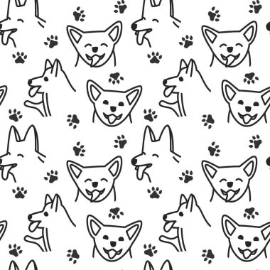 Mutlu köpekler izole edilmiş vektör çizimleriyle karşı karşıya.