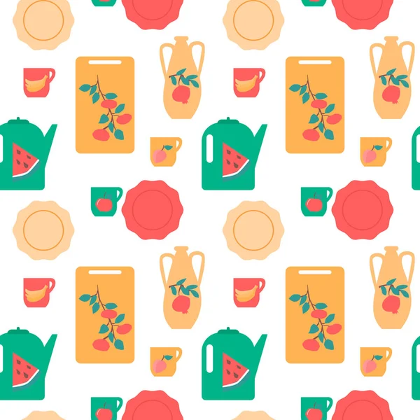 Modèle Vaisselle Cuisine Sans Couture Illustration Vectorielle Isolée — Image vectorielle