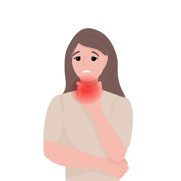 Woman Suffering Sore Throat Isolated Vector Illustration Female Has Flu — Stock Vector