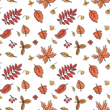 Sonbahar, izole edilmiş vektör çizimi bırakır. Kusursuz bir arka plan. Bitmek bilmeyen arkaplan