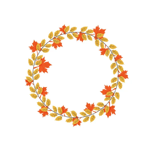 A grinalda de folhas de outono com folhas amarelas e cor de laranja. Ilustração da queda do vetor. Fundo de folhagem isolado no fundo branco. Desenho natural. — Vetor de Stock
