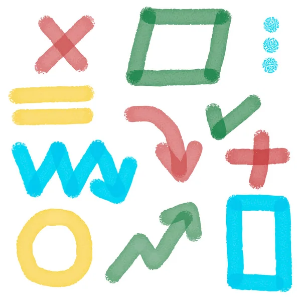 İşaretleyici ögeler koleksiyonu. Vurgulayıcı semboller, şekiller ve ok vektör çizimleri. Beyaz arkaplanda izole.