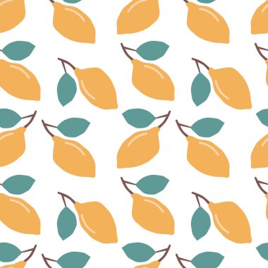 Taze limonlu kusursuz desen. Renkli parlak bir arka plan. Citrus meyvesi izi. Hangi arkaplan vektör çiziminde izole edilmiş.