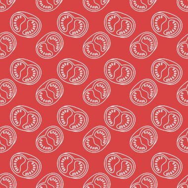 Doğrusal domateslerle kusursuz desen. Renkli sebze arka planı. izole vektör illüstrasyonu