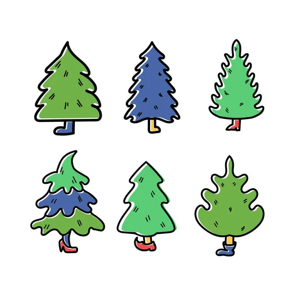 Conjunto vectorial de árboles de Navidad para diseño de saludo. Colección de árbol símbolo tradicional de Año Nuevo. Vacaciones de invierno. — Archivo Imágenes Vectoriales