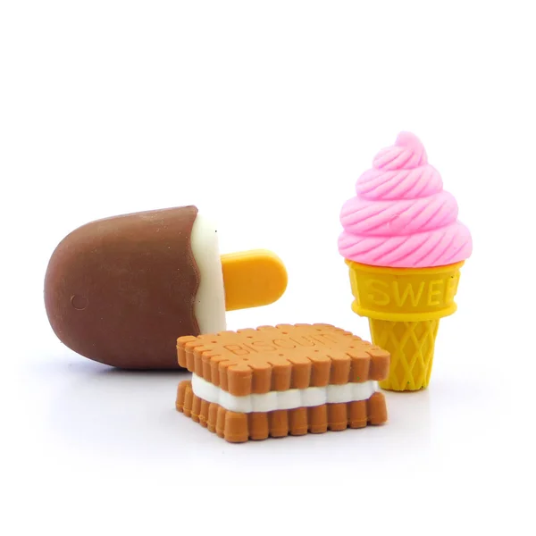 Little Cute Erasers Form Cold Desserts Vanilla Popsicle Chocolate Cover — Stock Photo, Image