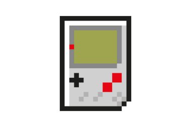 taşınabilir video oyunu konsolu çocuk pikseli resim 8 bit retro klasik vintage tasarım, koleksiyoncular, web siteleri, uygulamalar, sosyal medya, stop motion, grafik tasarım, oyun konsolları onarım ve oyun mağazası için