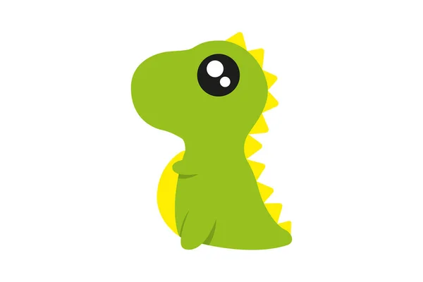 Lindo Kawaii Pequeño Dinosaurio Bebé Verde Con Grandes Ojos Brillantes — Vector de stock