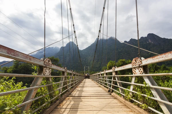 Vang Vieng Laos Décembre 2012 Pont Suspendu Traversant Rivière Nam — Photo