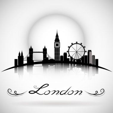 Tipografik Tasarım ile Londra şehir manzarası siluet arka plan. 