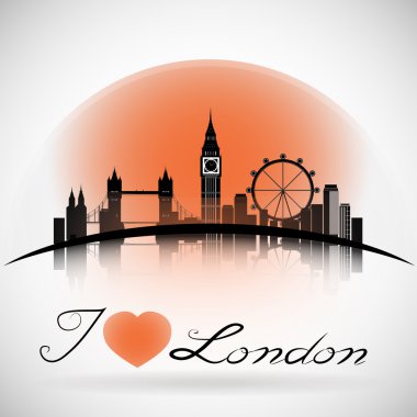 Tipografik Tasarım ile Londra şehir manzarası siluet arka plan.