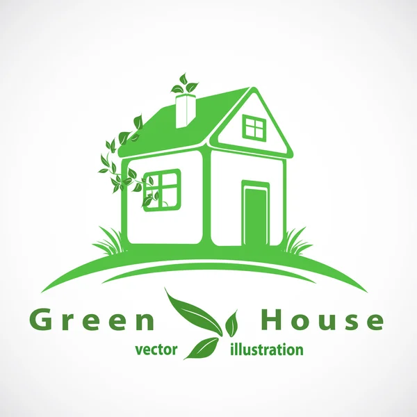 Groen huis met bladeren logo. Eco home. — Stockvector