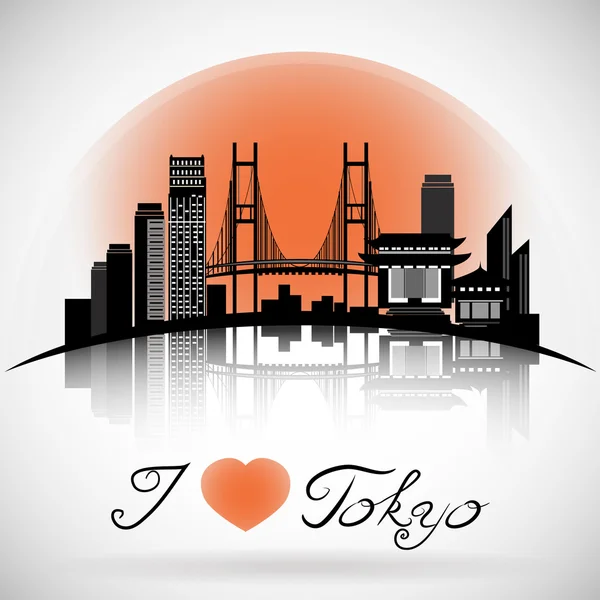 Tokyo City Skyline mit Reflexion. Typografische Gestaltung. — Stockvektor