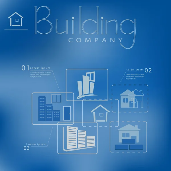 파란색 배경에 회사 로고를 구축 Infographic 디자인 — 스톡 벡터