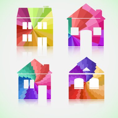 Yansıması ile renkli ev simgeler. eps10 vektör