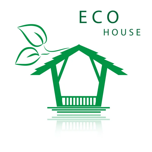 Gröna huset med blad logotyp. Eco hem. — Stock vektor