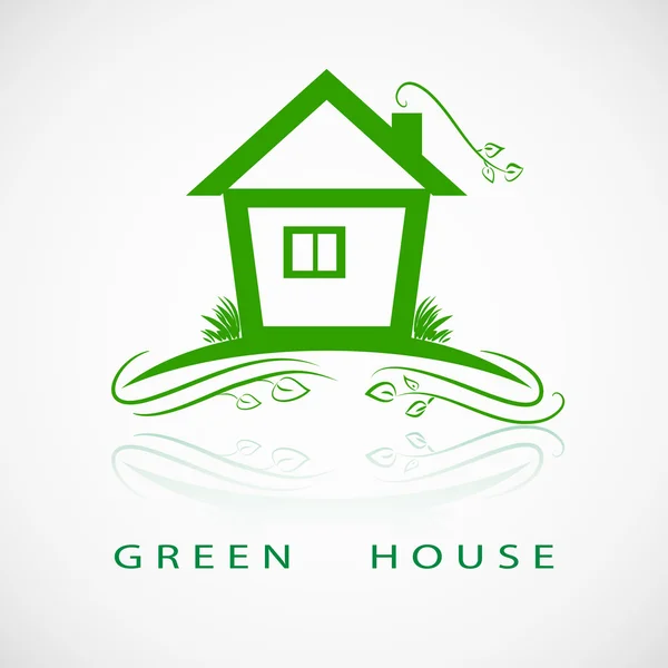 Green house with leaves logo. Eco home. — Stock Vector