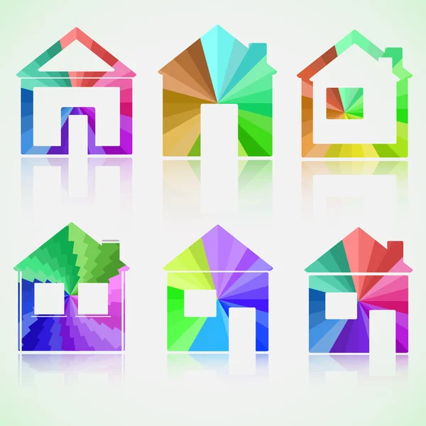 Färgade hus ikoner med reflektion. eps10 vektor — Stock vektor