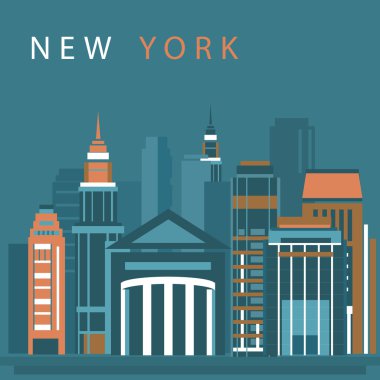 New York city vektör çizim. Manzarası şehir silueti