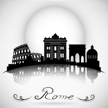 Yansıması ile Roma şehir manzarası. Tipografik Tasarım