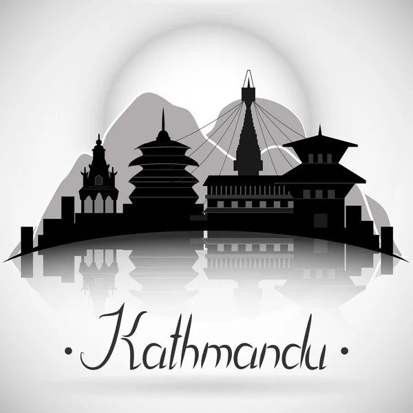 Kathmandu Nepal stadens silhuett med reflektion. — Stock vektor