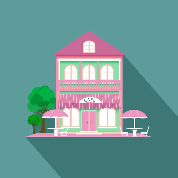 Café rose maison avec ombre longue — Image vectorielle