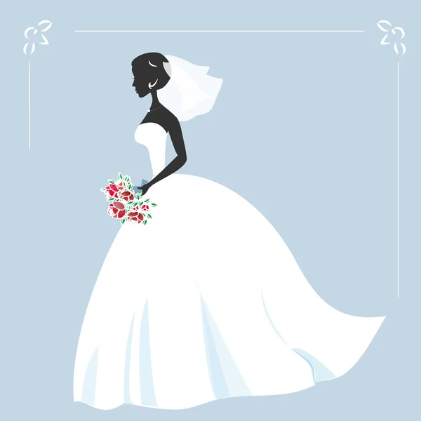 Illustration of a beautiful bride holding a bouquet. — Stock Vector