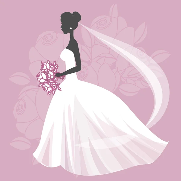 抱着一束美丽的新娘的插图。Eps 10 — 图库矢量图片