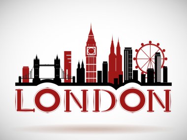 Londra şehir manzarası ile Tipografik Tasarım. 