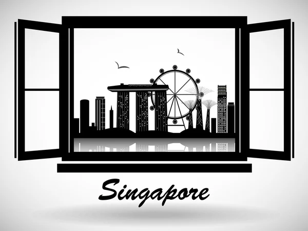 Detaillierte Gestaltung der Skyline von Singapore — Stockvektor