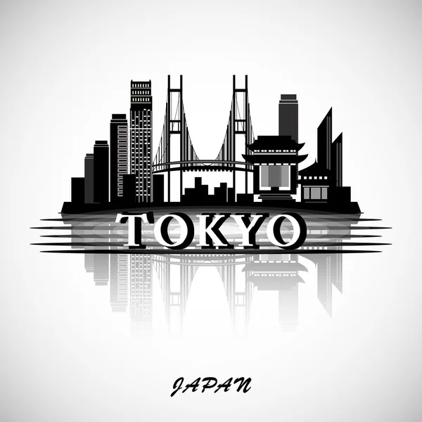 Skyline della città di Tokyo con riflessione . — Vettoriale Stock