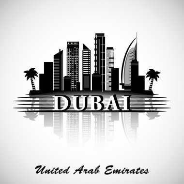 Yansıması ile Dubai şehir manzarası. 