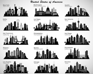 ABD şehirler silüetini ayarlayın. Vector silhouettes